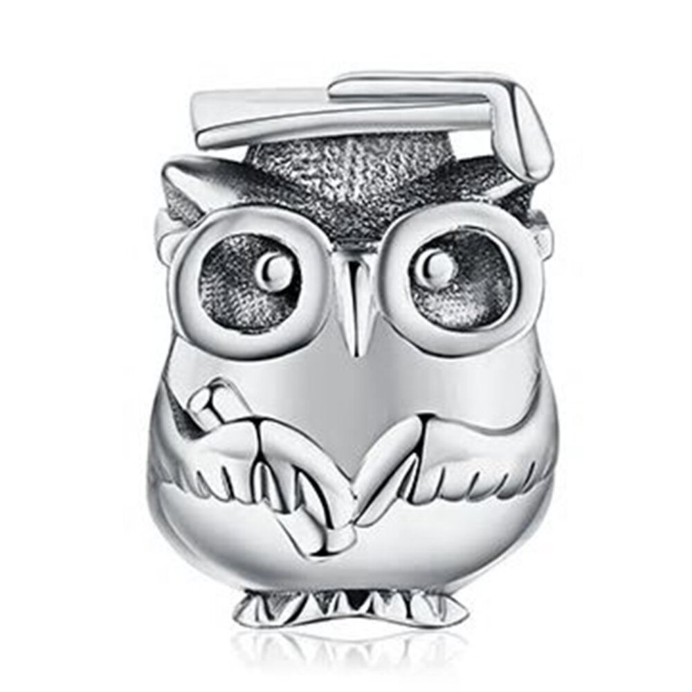 925 Sterling Silver Owl Graduation Bracelet Charm Bead